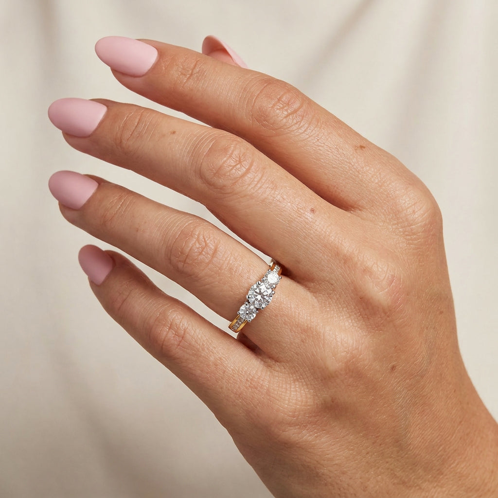 18ct Yellow & White Gold Diamond Trilogy Ring