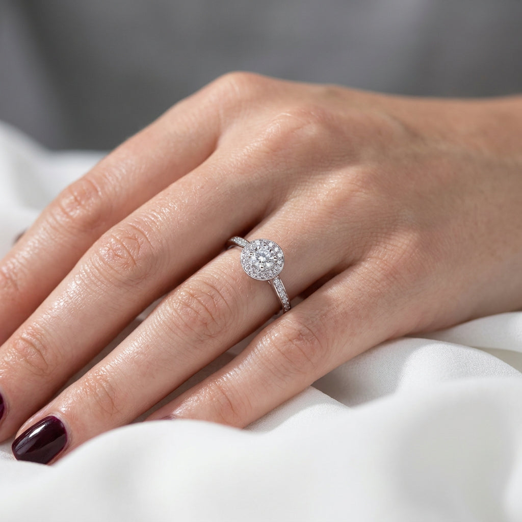 9ct White Gold Diamond Halo Ring