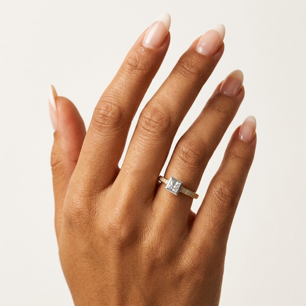 9ct Yellow & White Gold Princess Cut Diamond Ring