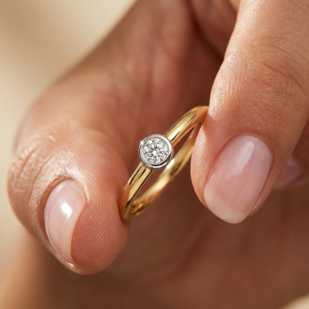 9ct Yellow & White Gold Bezel Set Diamond Ring
