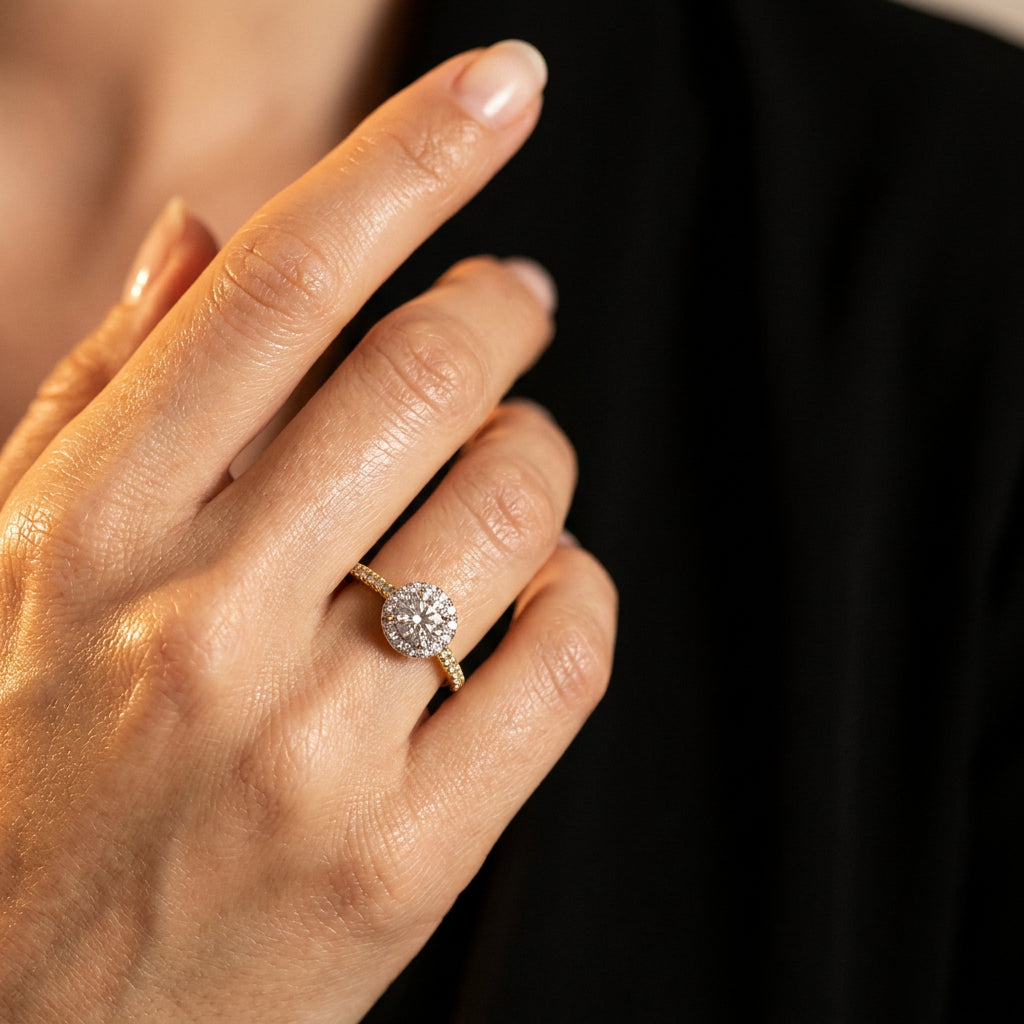 18ct Yellow & White Gold Diamond Halo Ring