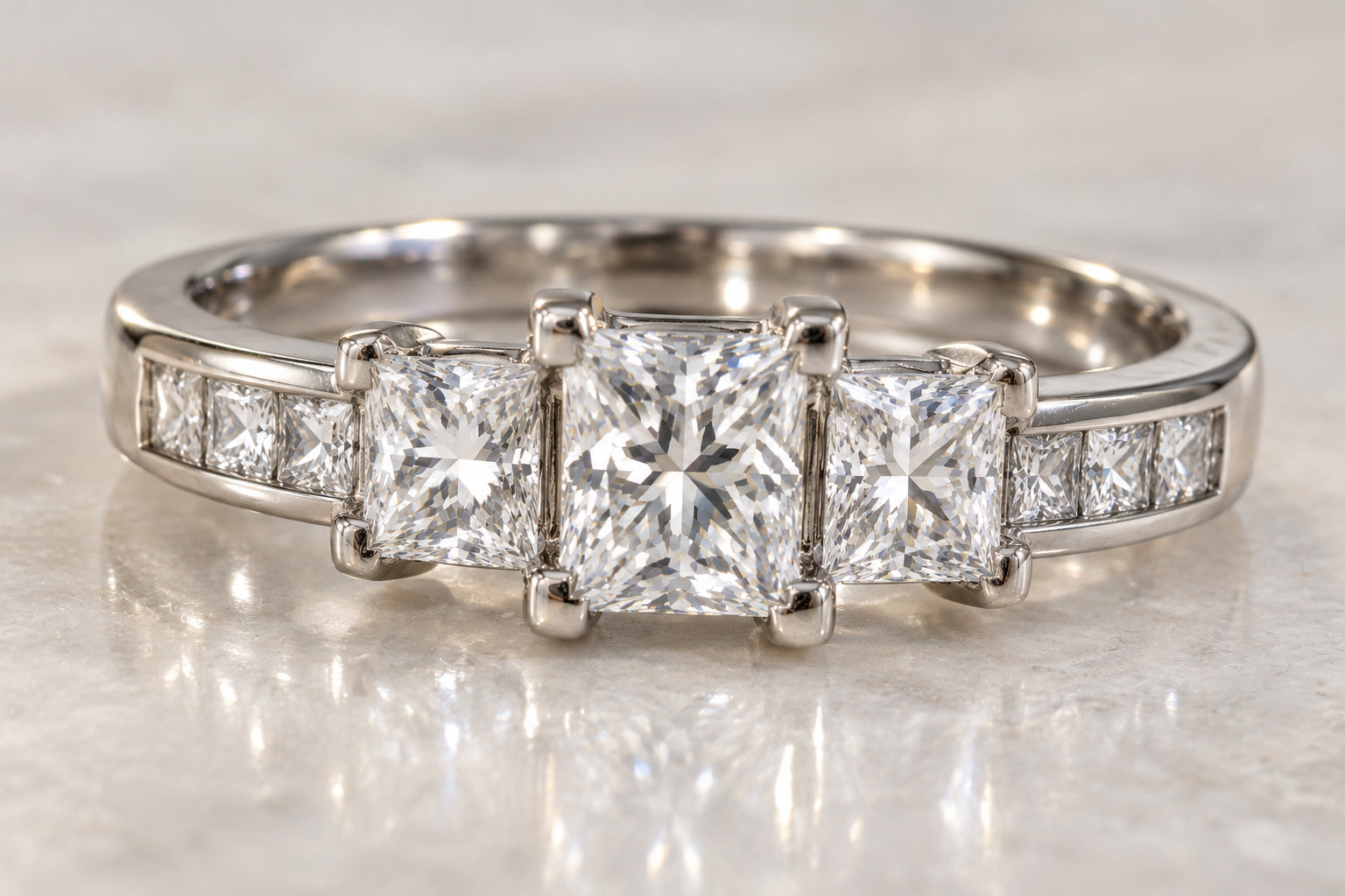 Platinum Lab Grown Diamond Princess Trilogy Engagement Ring