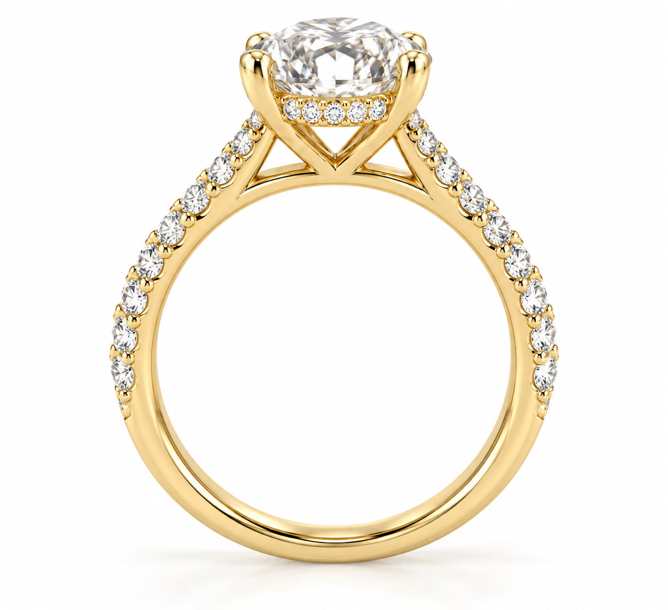Yellow Gold 3.57ct Oval Lab Grown Diamond With Hidden Halo Engagement Ring