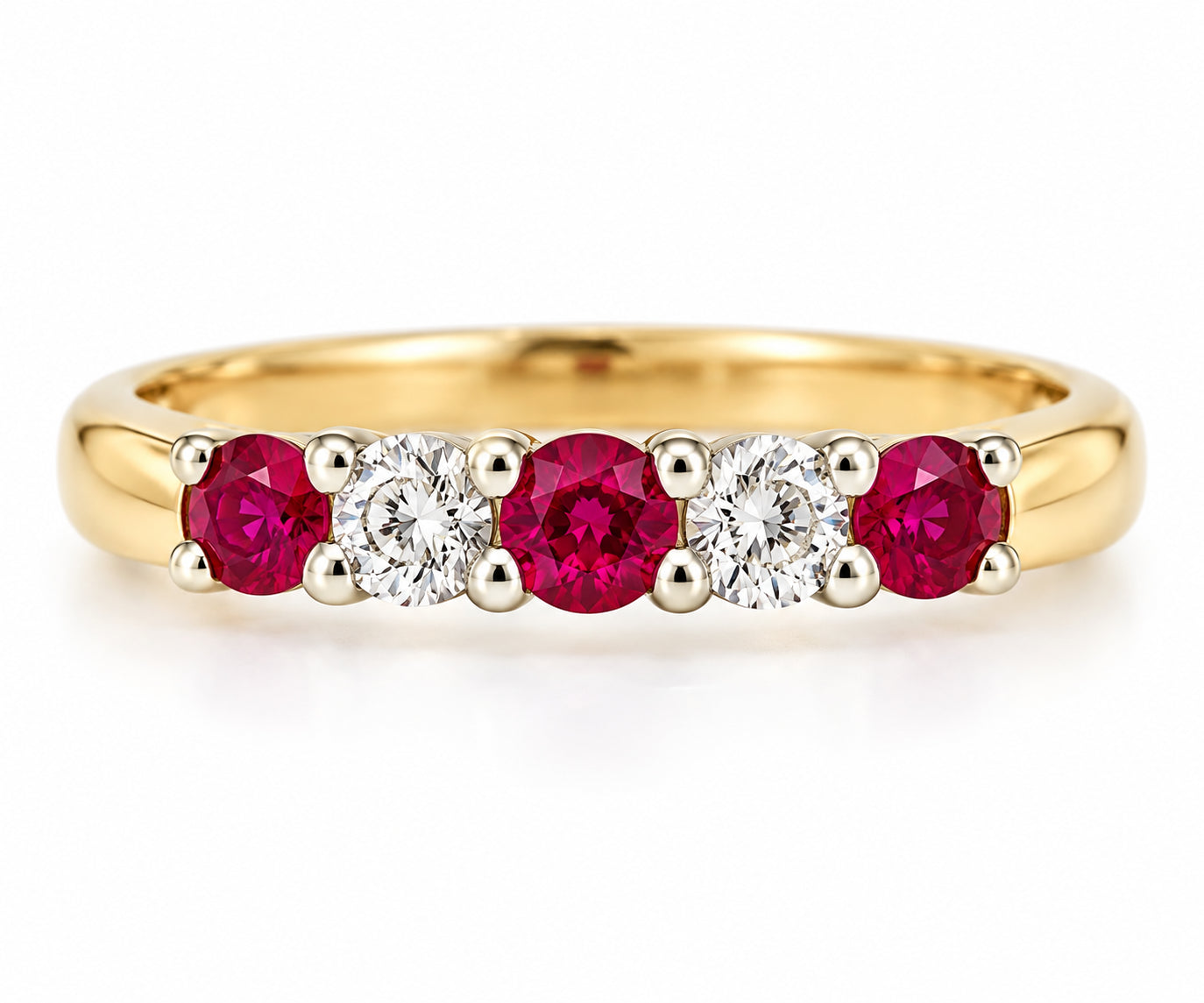 Ruby & Diamond Five-Stone Ring in 9ct Yellow Gold