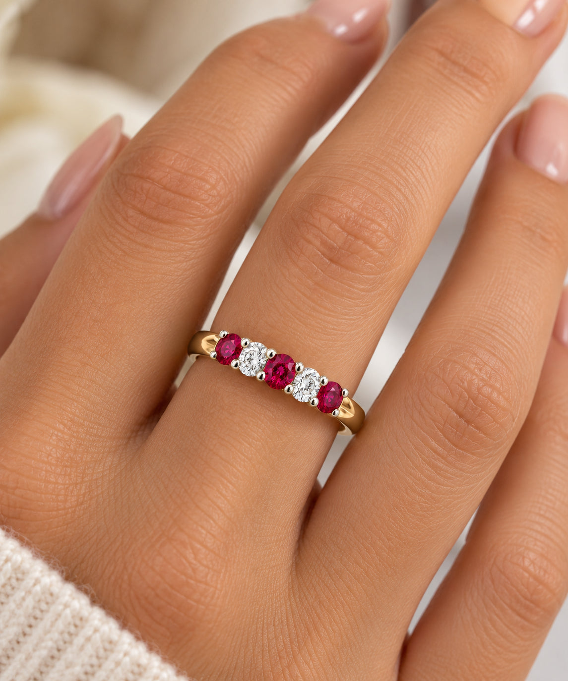 Ruby & Diamond Five-Stone Ring in 9ct Yellow Gold