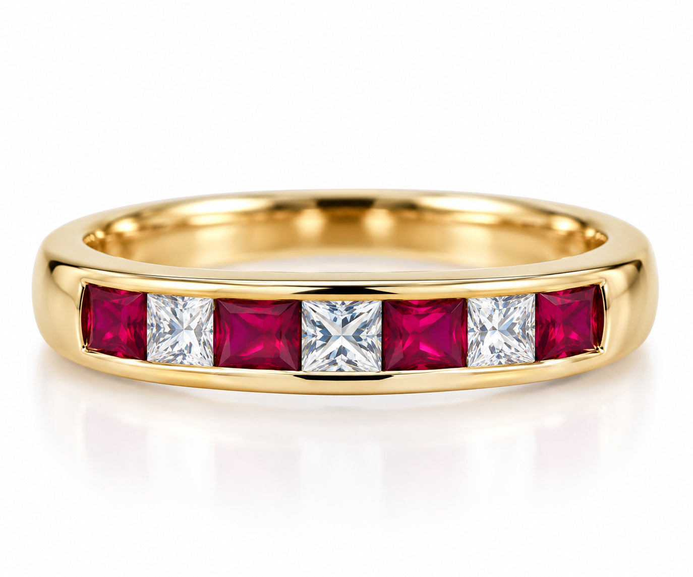 Ruby & Princess-Cut Diamond Channel-Set Ring in 9ct Yellow Gold