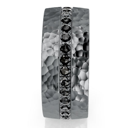 Tantalum men’s ring with 38 black diamonds — bold brilliance meets refined strength.