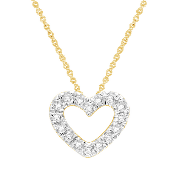 9ct Yellow Gold Diamond Heart Pendant Necklace