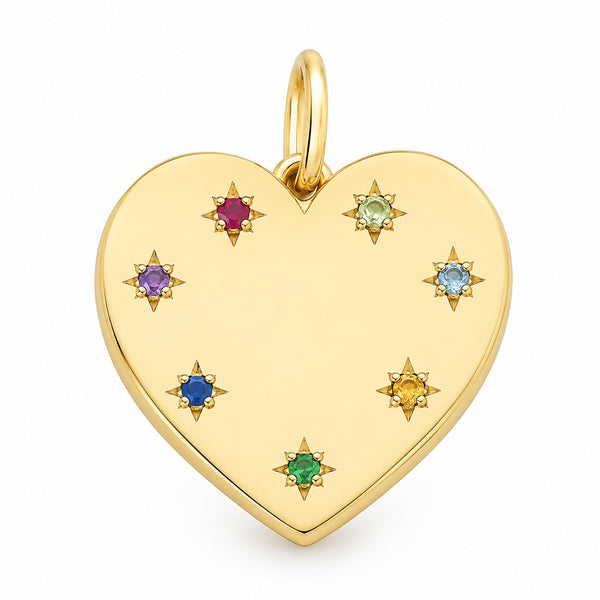 9ct Yellow Gold Multi-Gemstone Heart Pendant