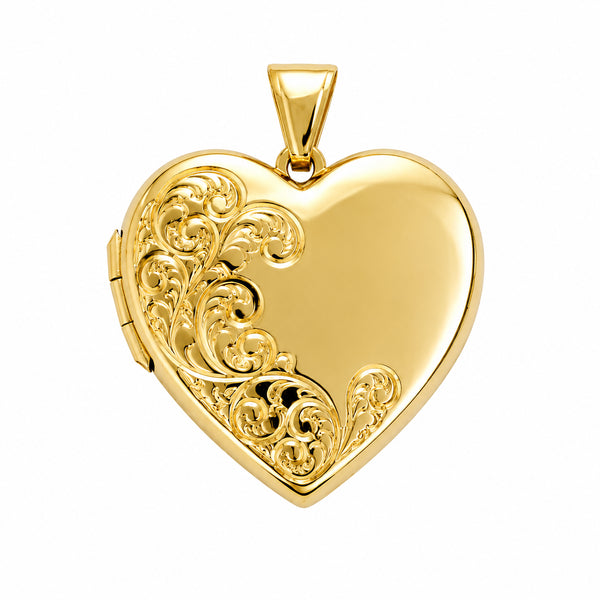 9ct Yellow Gold Decorative Scroll Heart Locket