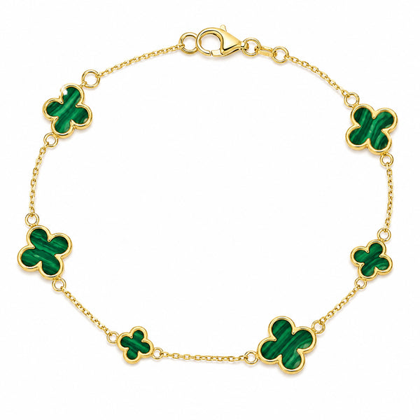 9ct Yellow Gold Malachite Clover Bracelet