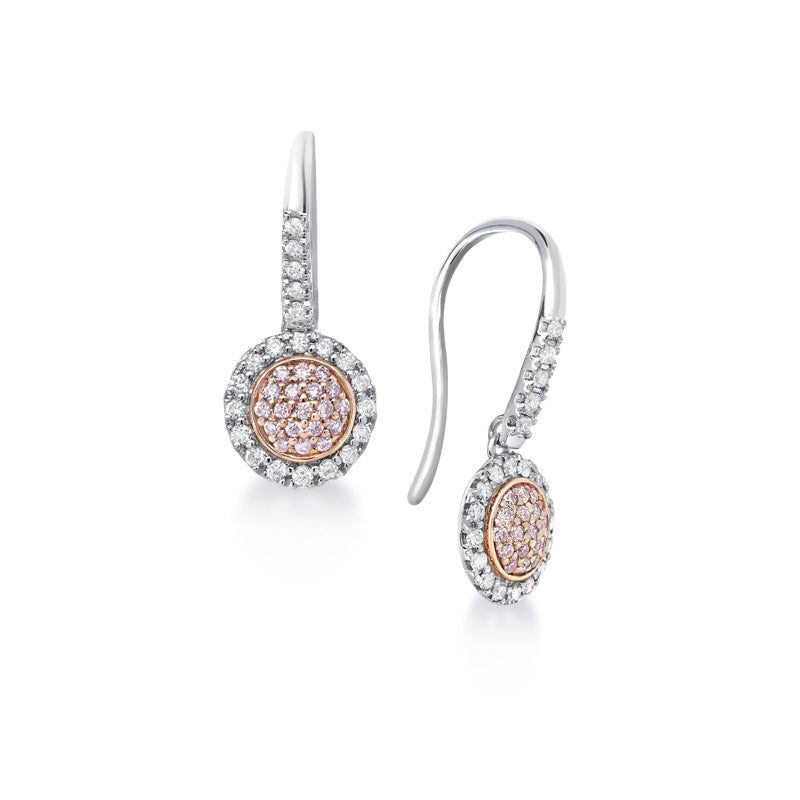 18ct White Gold pink argyle & white diamond earrings
