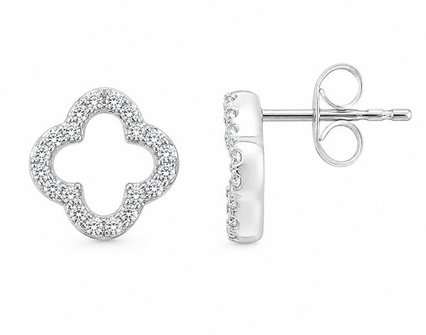 9ct White Gold Diamond Clover Stud Earrings