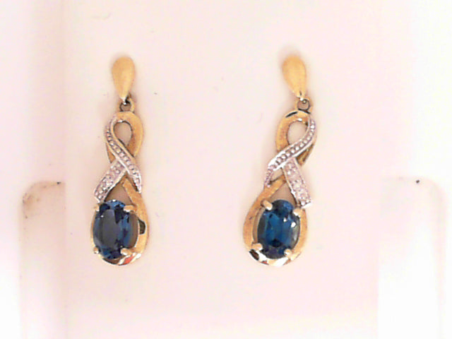 9ct yellow gold London Blue Topaz and Diamond twist drop earrings