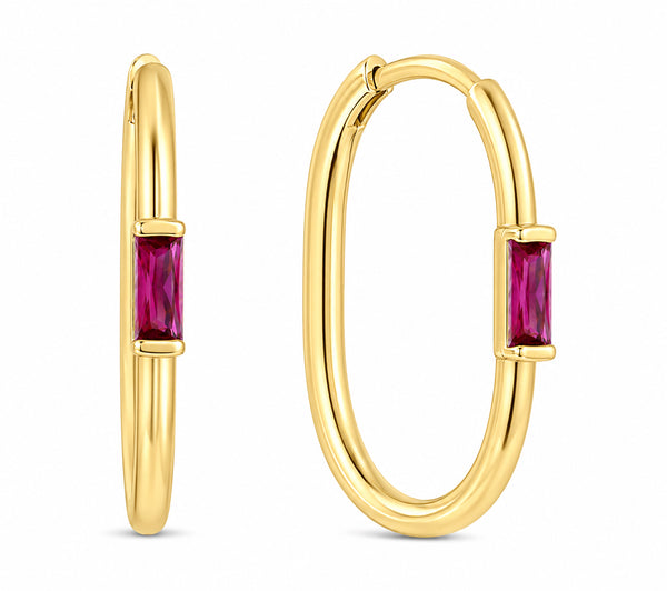 9ct Yellow Gold Ruby Paperclip Huggie Earrings