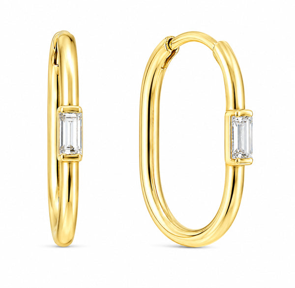 9ct Yellow Gold Rectangle CZ Paperclip Huggie Earrings