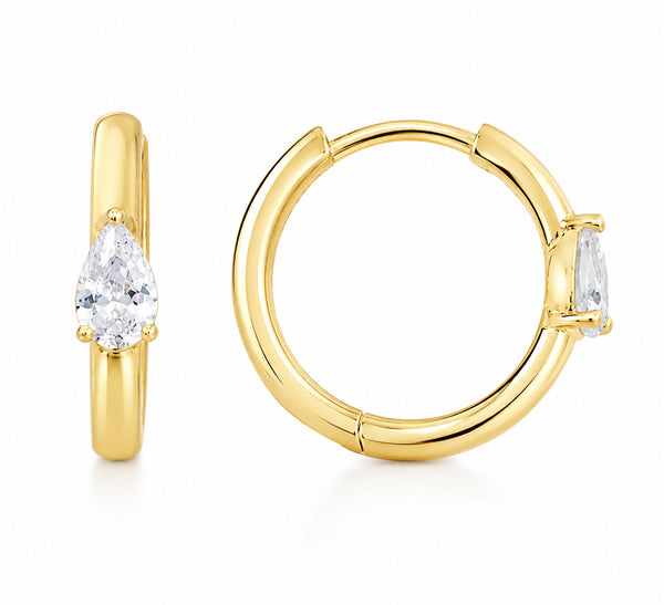 9ct Yellow Gold Teardrop CZ Huggie Earrings