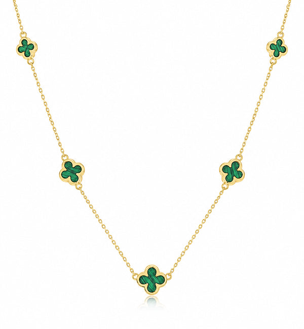 9ct Yellow Gold Malachite Clover Necklace