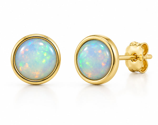 9ct Yellow Gold Solid Opal Stud Earrings