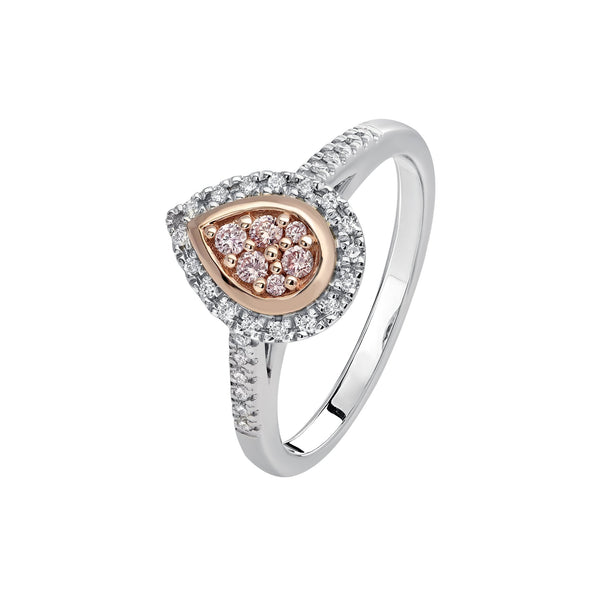 18ct w/g & r/g Blush argyle diamond ring. Argyle lot #355119 6= 0.12ct & 289= 0.16ct b/cut diamonds GSi