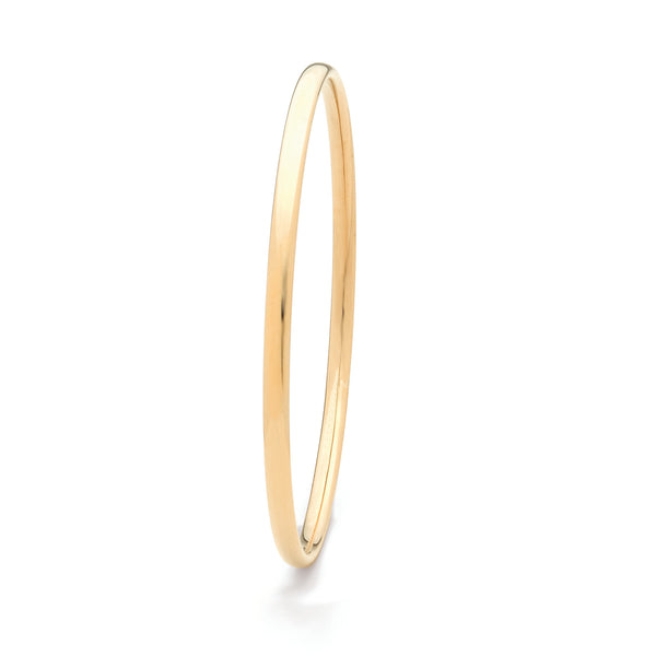 9ct Yellow Gold 3mm wide silver filled bangle