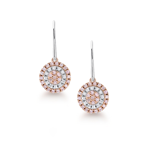 18ct White & Rose Gold Argyle Blush Pink Diamond Drop Earrings